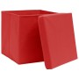 Scatole Portaoggetti con Coperchi 4pz Rosse 32x32x32 cm Tessuto