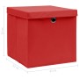 Scatole Portaoggetti con Coperchi 4pz Rosse 32x32x32 cm Tessuto