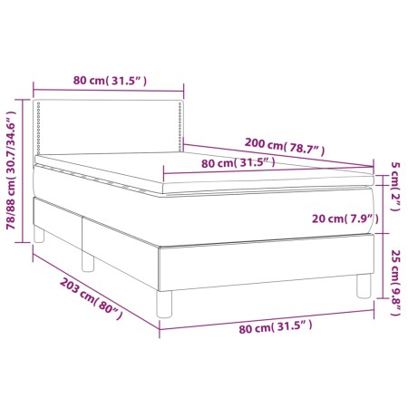 Letto a Molle Materasso e LED Grigio Chiaro 80x200 cm Velluto