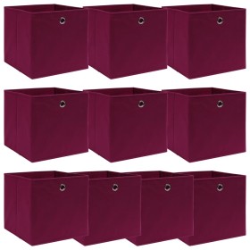 Scatole con Coperchi 10 pz Rosso Scuro 32x32x32 cm Tessuto