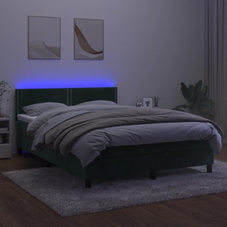 Letto a Molle con Materasso e LED Verde Scuro 140x190cm Velluto