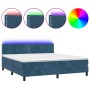 Letto a Molle con Materasso e LED Blu Scuro 180x200 cm