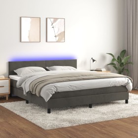 Letto a Molle con Materasso e LED Grigio Scuro 180x200 cm