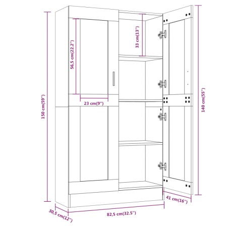 Mobile Vetrina Rovere Fumo 82,5x30,5x150cm in Legno Multistrato