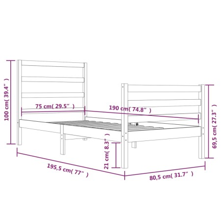 Giroletto in Legno Massello Bianco 75x190 cm Small Single