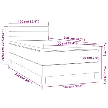 Letto a Molle con Materasso e LED Rosa 100x200 cm in Velluto