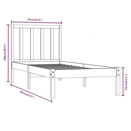 Giroletto in Legno Massello Nero 75x190 cm Small Single