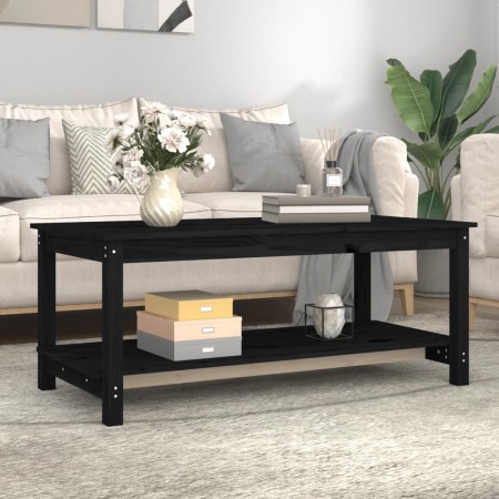 Tavolino da Salotto Nero 110x55x45 cm Legno Massello di Pino