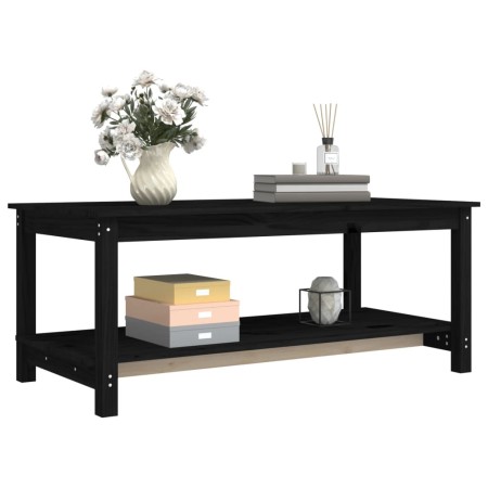 Tavolino da Salotto Nero 110x55x45 cm Legno Massello di Pino