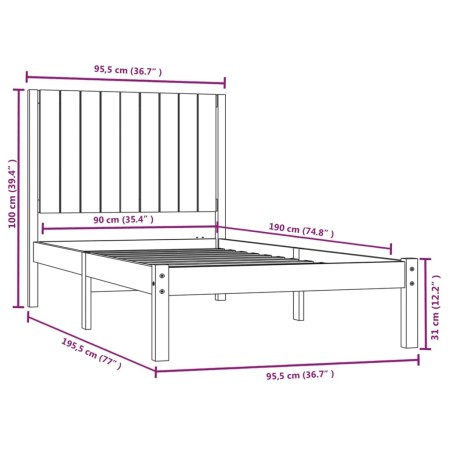 Giroletto Bianco in Legno Massello di Pino 90x190 cm Single