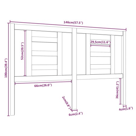 Testiera per Letto Miele 146x4x100 cm in Legno Massello di Pino