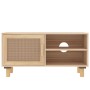 Mobile TV Marrone 80x30x40 cm Massello Pino e Rattan Naturale