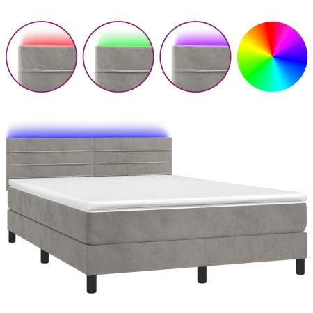 Letto a Molle Materasso e LED Grigio Chiaro 140x200 cm Velluto