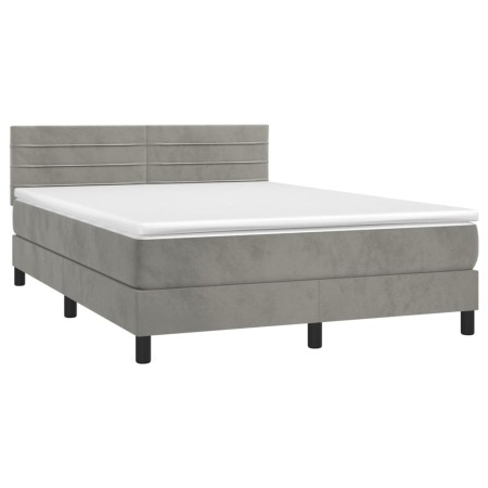 Letto a Molle Materasso e LED Grigio Chiaro 140x200 cm Velluto