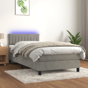 Letto a Molle Materasso e LED Grigio Chiaro 90x200 cm Velluto