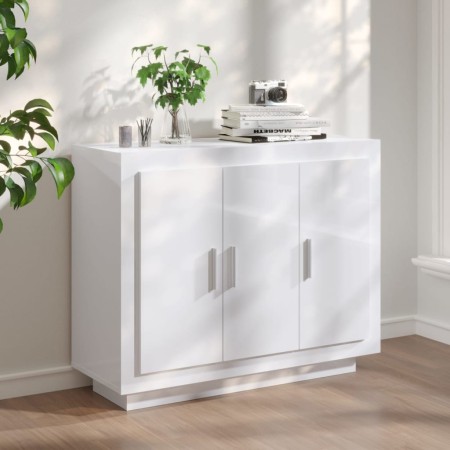 Credenza Bianco Lucido 92x35x75 cm in Legno Compensato