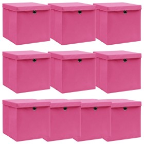 Scatole Portaoggetti con Coperchi 10pz Rosa 32x32x32 cm Tessuto