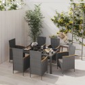 Set da Giardino 7 pz con Cuscini in Polyrattan Nero e Grigio