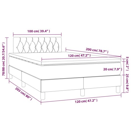 Letto a Molle con Materasso e LED Grigio Scuro 120x200 cm