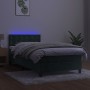 Letto a Molle con Materasso e LED Verde Scuro 100x200cm Velluto