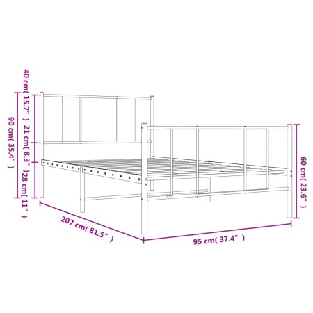 Giroletto con Testiera e Pediera Metallo Bianco 90x200 cm