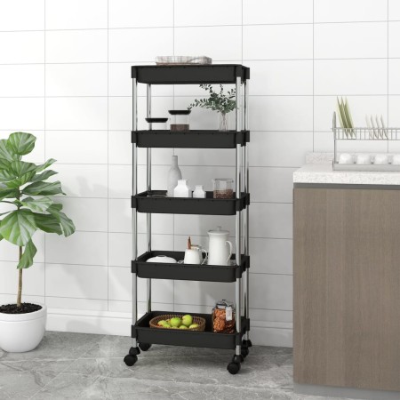 Carrello da Cucina 5 Ripiani Nero 42x29x128 cm Ferro e ABS