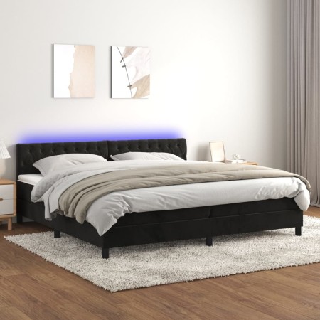 Letto a Molle con Materasso e LED Nero 200x200 cm in Velluto