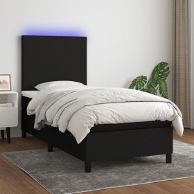 Letto a Molle con Materasso e LED Nero 90x190 cm in Tessuto