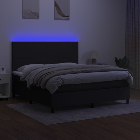 Letto a Molle con Materasso e LED Nero 180x200cm in Tessuto