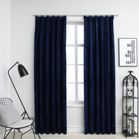 Tende Oscuranti con Ganci 2 pz Blu Scuro in Velluto 140x175 cm