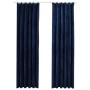 Tende Oscuranti con Ganci 2 pz Blu Scuro in Velluto 140x175 cm