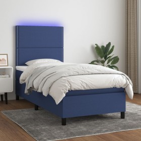 Letto a Molle con Materasso e LED Blu 90x190 cm in Tessuto