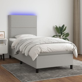 Letto a Molle Materasso e LED Grigio Chiaro 80x200 cm Tessuto