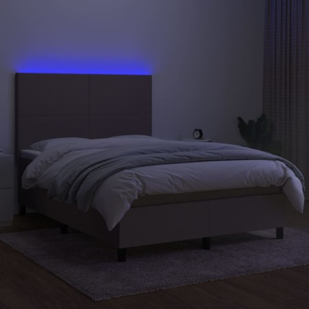 Letto a Molle con Materasso e LED Tortora 140x200 cm in Tessuto