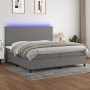 Letto a Molle Materasso e LED Grigio Scuro 200x200cm in Tessuto