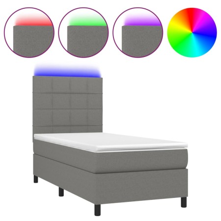 Letto a Molle Materasso e LED Grigio Scuro 90x190 cm in Tessuto