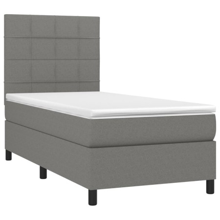 Letto a Molle Materasso e LED Grigio Scuro 90x200 cm in Tessuto