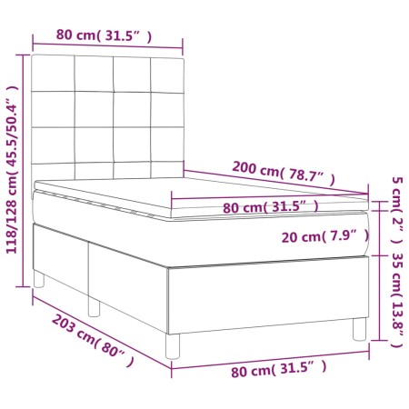 Letto a Molle con Materasso e LED Nero 80x200 cm in Tessuto