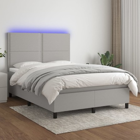 Letto a Molle Materasso e LED Grigio Chiaro 140x190 cm Tessuto