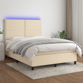 Letto a Molle con Materasso e LED Crema 140x190 cm in Tessuto