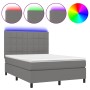 Letto a Molle Materasso e LED Grigio Scuro 140x200cm in Tessuto