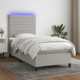 Letto a Molle Materasso e LED Grigio Chiaro 90x190 cm Tessuto