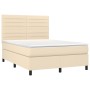 Letto a Molle con Materasso e LED Crema 140x200 cm in Tessuto