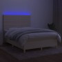 Letto a Molle con Materasso e LED Crema 140x200 cm in Tessuto