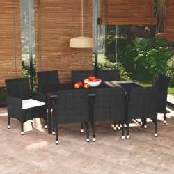 Set Pranzo da Giardino 9 pz con Cuscini in Polyrattan Nero