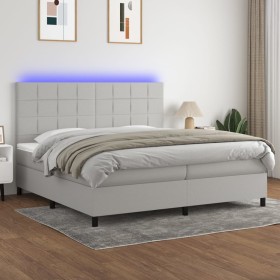 Letto a Molle Materasso e LED Grigio Chiaro 200x200 cm Tessuto