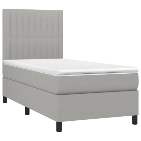 Letto a Molle Materasso e LED Grigio Chiaro 90x190 cm Tessuto