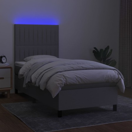 Letto a Molle Materasso e LED Grigio Chiaro 90x190 cm Tessuto