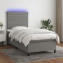 Letto a Molle Materasso e LED Grigio Scuro 100x200cm in Tessuto