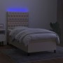 Letto a Molle con Materasso e LED Crema 90x190 cm in Tessuto